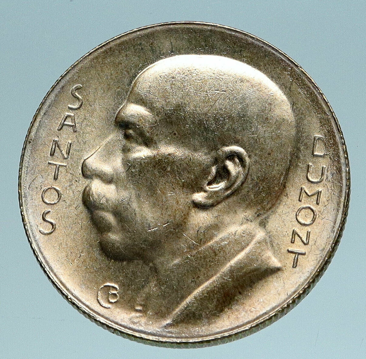 1938 BRAZIL Alberto Santos Dumont AVIATION Antique Silver 5000 Reis Coin i83306