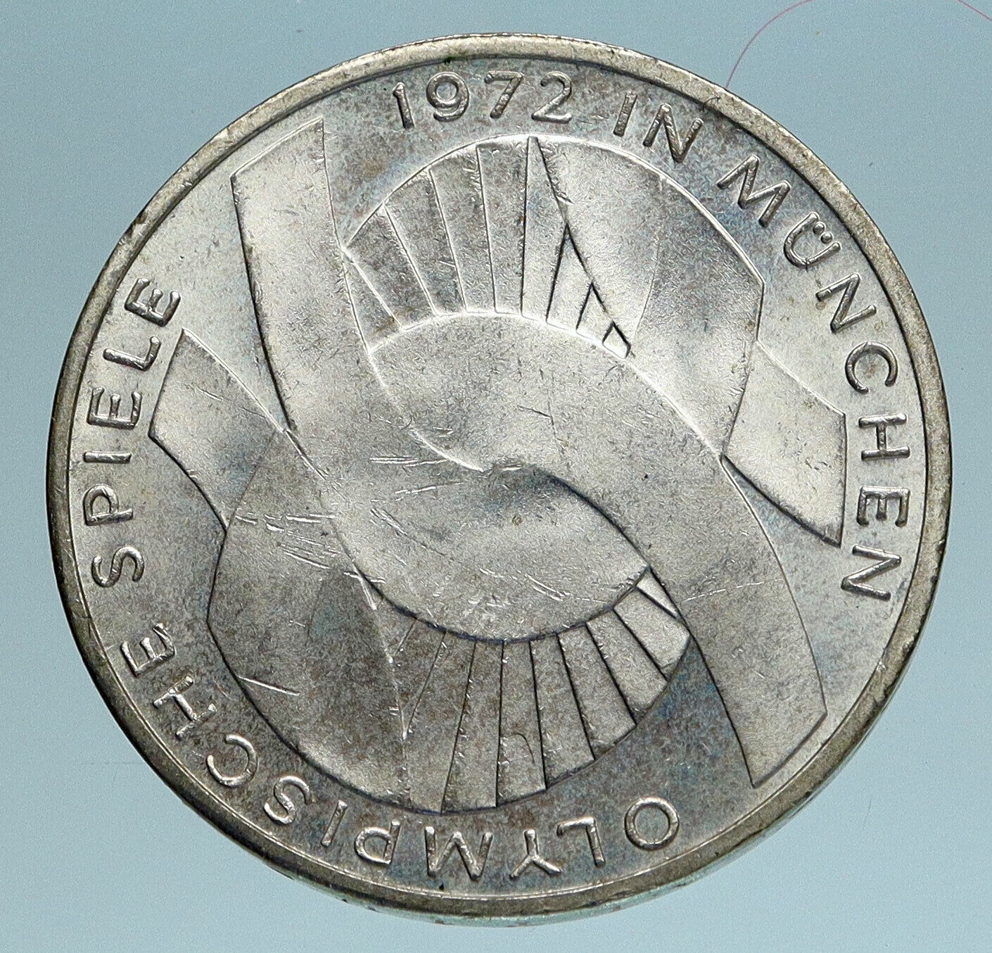 1972 Germany Munich Summer Olympics Games Schleife 10 Mark Silver Coin i83309