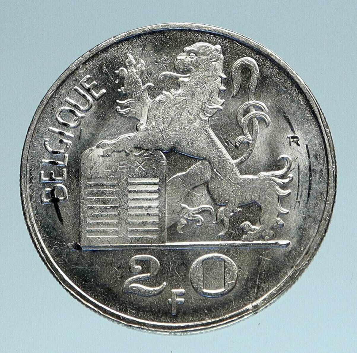 1950 BELGIUM with MERCURY Hermes Antique Silver 20 Francs Belgian Coin i83325