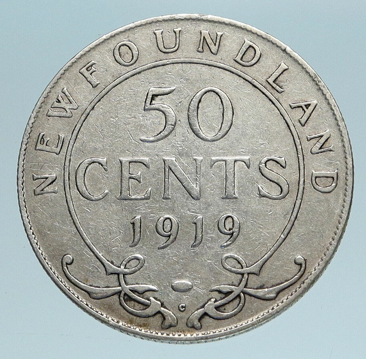 1919 C CANADA Newfoundland UK King George V Genuine SILVER 50 CENTS Coin i83313