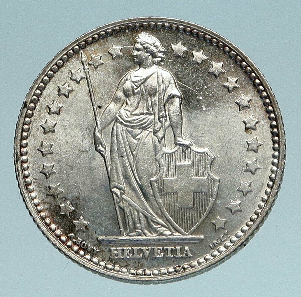 1945 SWITZERLAND - SILVER 1 Franc Coin - HELVETIA Symbolizes SWISS Nation i83310