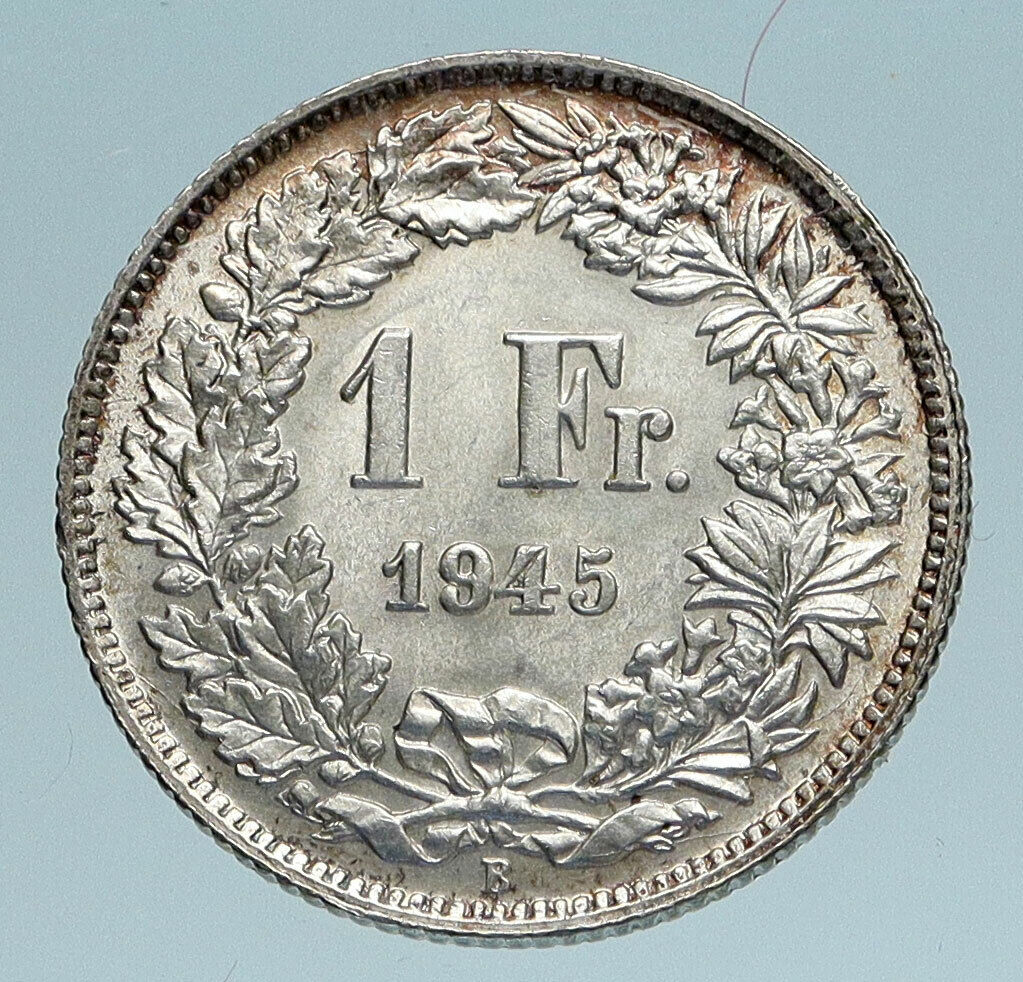 1945 SWITZERLAND - SILVER 1 Franc Coin - HELVETIA Symbolizes SWISS Nation i83310