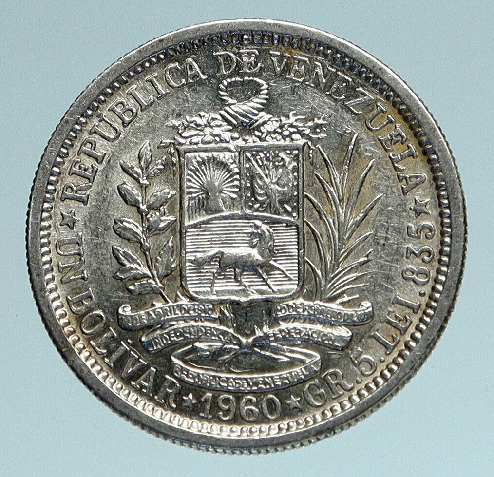 1960 Freemason President Simon Bolivar VENEZUELA Founder 1BLV Silver Coin i83319