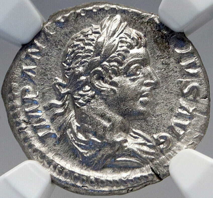 ELAGABALUS Authentic ANcient 220AD Silver Roman Coin w ABUNDANTIA NGC i82911