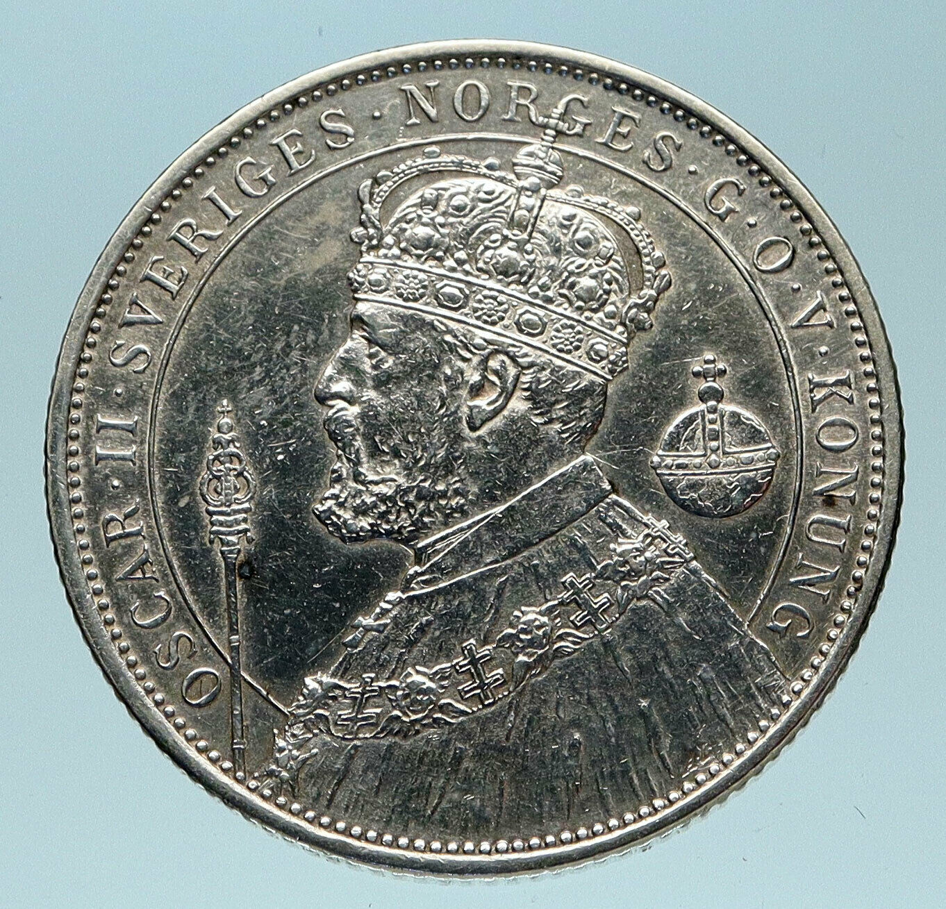 1897 SWEDEN King Oscar II Shield Genuine Silver 2 Kronor SWEDISH Coin i83640