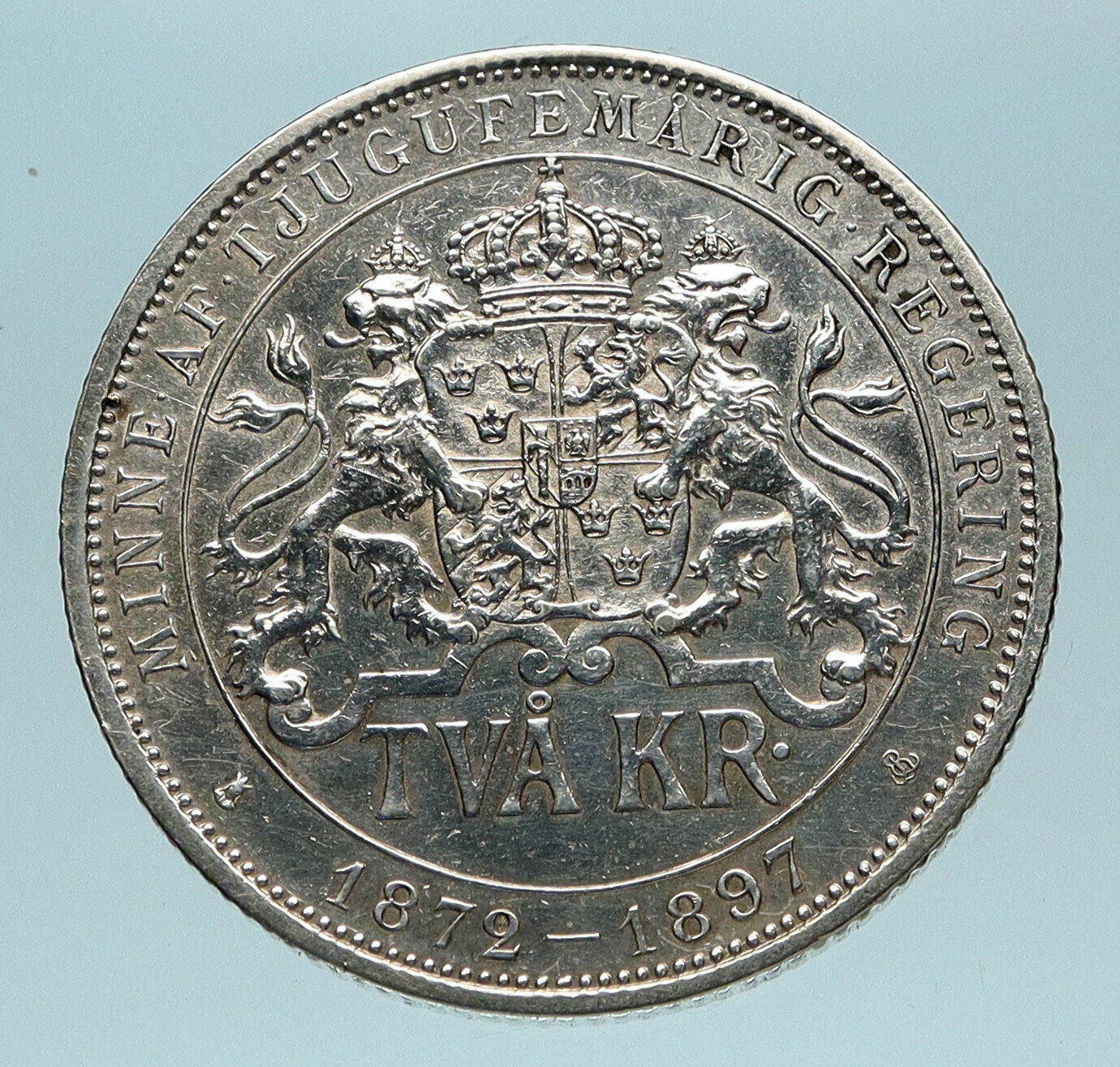 1897 SWEDEN King Oscar II Shield Genuine Silver 2 Kronor SWEDISH Coin i83640