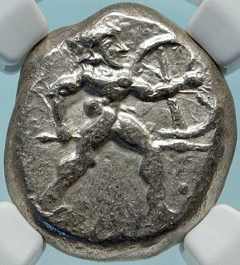 ASPENDOS PAMPHYLIA Ancient 450BC Silver Greek Coin HOPLITE TRISKELES NGC i83835