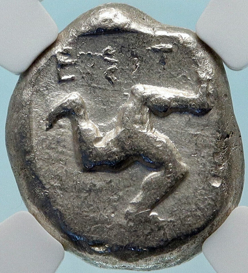 ASPENDOS PAMPHYLIA Ancient 450BC Silver Greek Coin HOPLITE TRISKELES NGC i83835