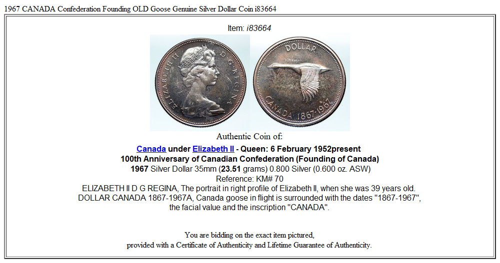 1967 CANADA Confederation Founding OLD Goose Genuine Silver Dollar Coin i83664