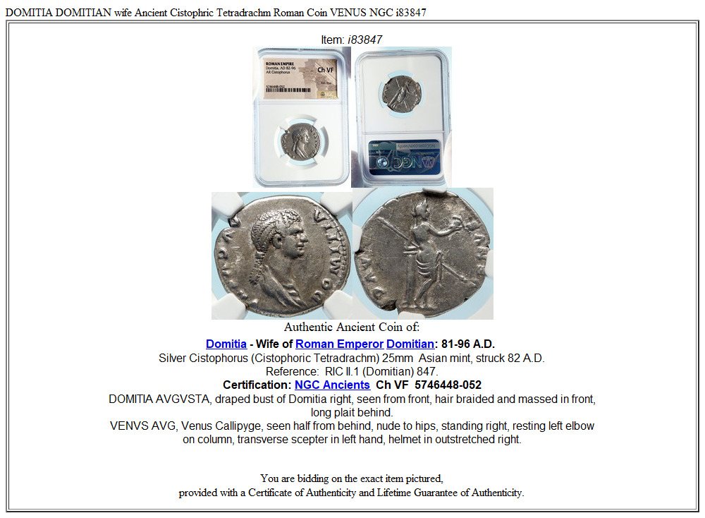 DOMITIA DOMITIAN wife Ancient Cistophric Tetradrachm Roman Coin VENUS NGC i83847