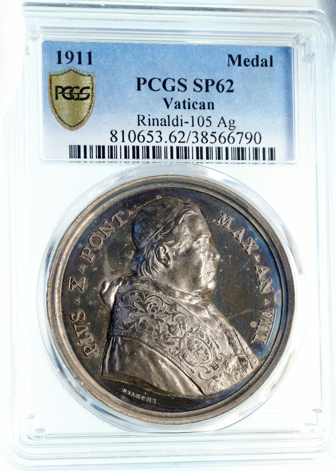 1911 VATICAN Christian POPE PIUS X SILVER SPECIMEN MEDAL Astronomy PCGS i83839