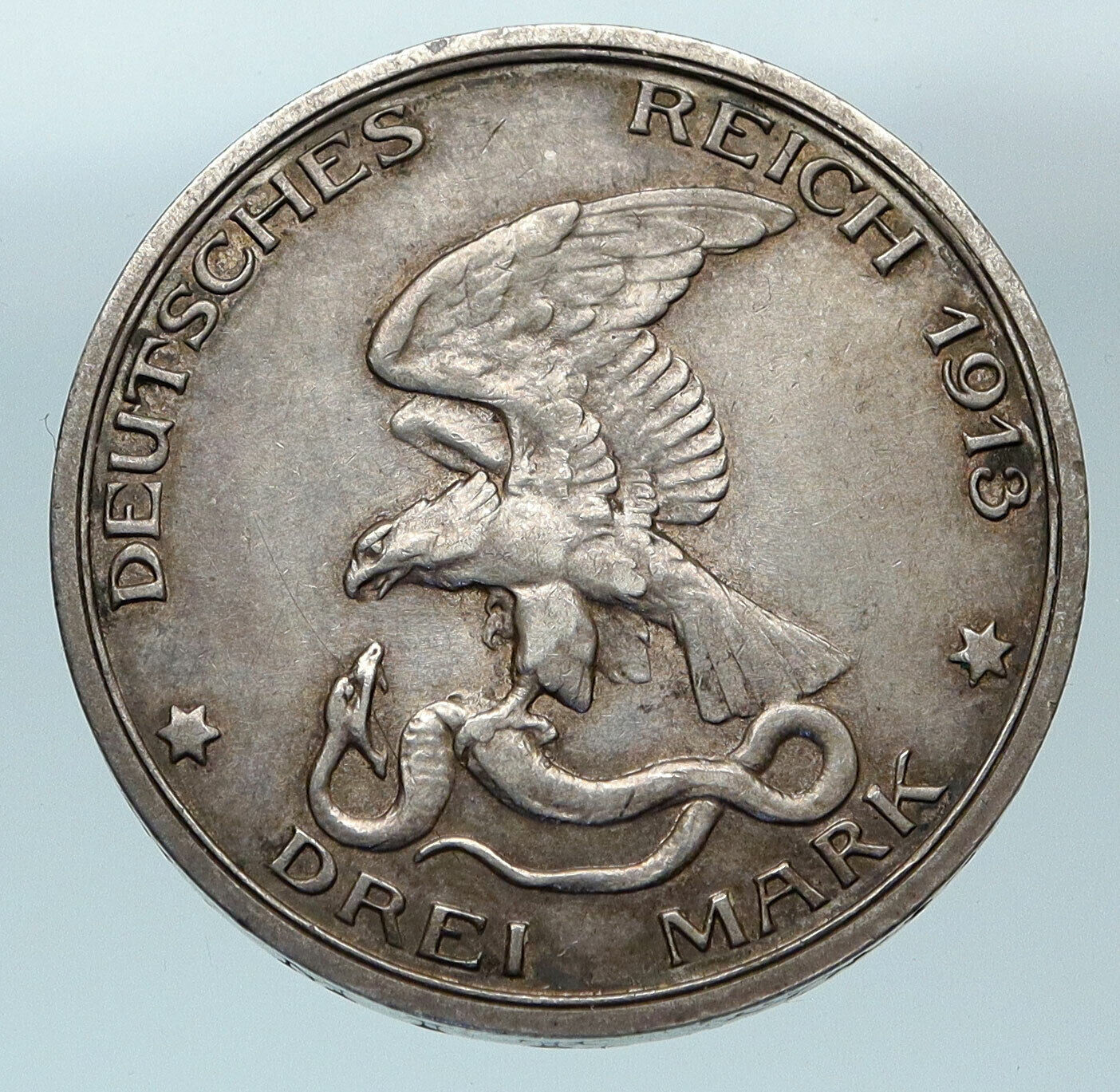 1913 GERMANY William III Prussia War NAPOLEON Antique Silver 3 MARK Coin i83684