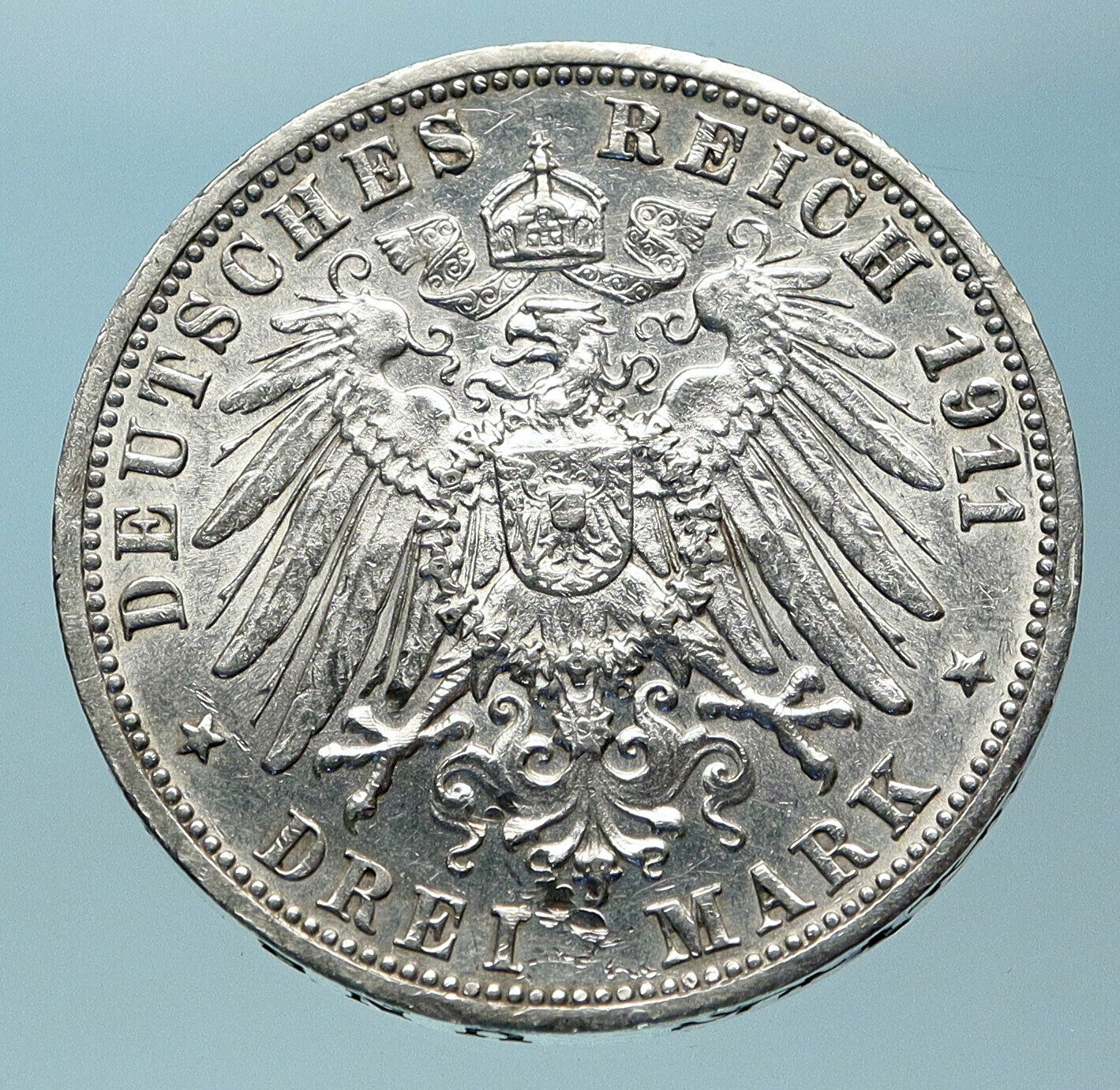 1911 WURTTEMBERG KINGDOM Germany WILHELM II Wedding Silver 3 Mark Coin i83785