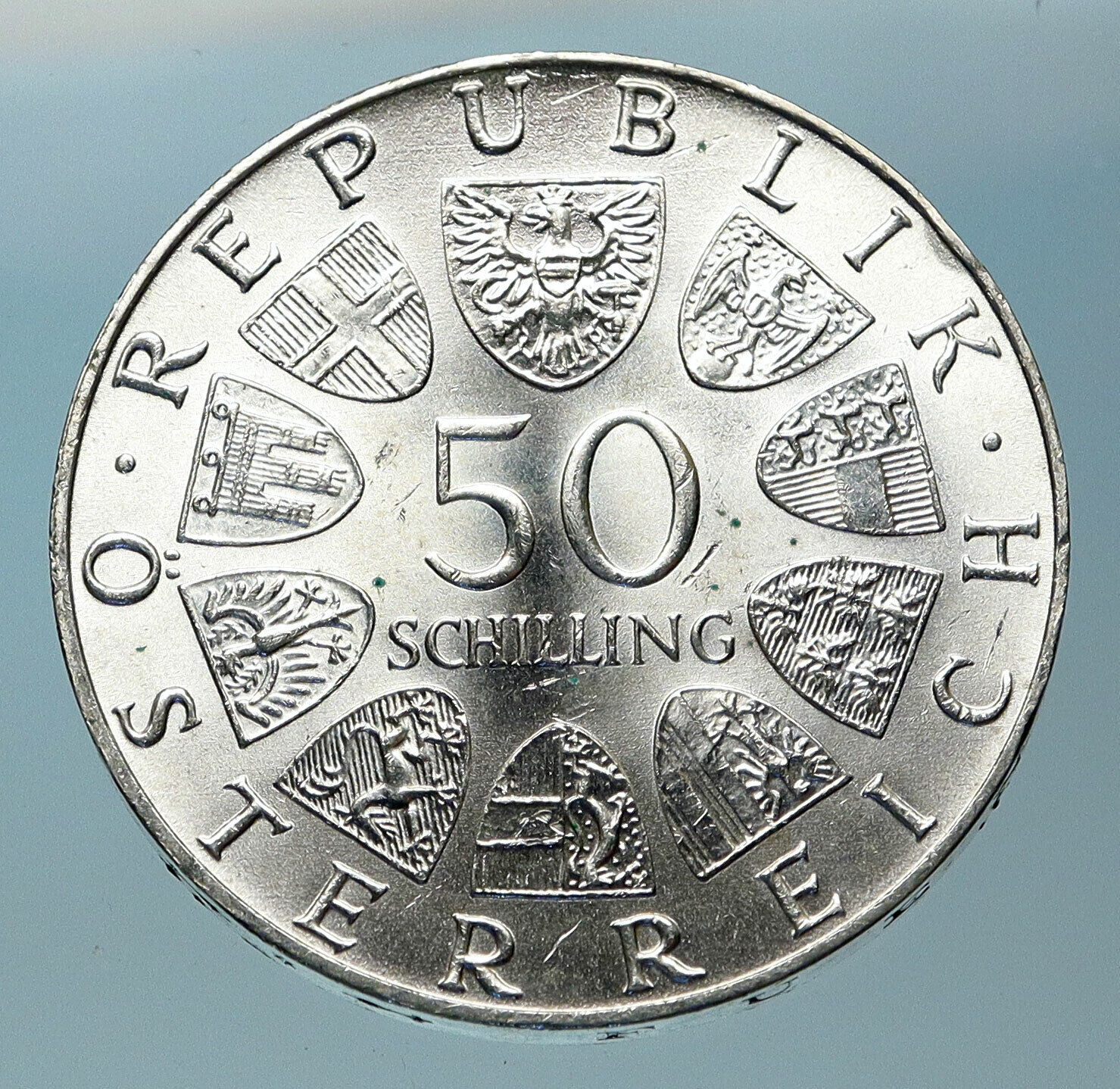 1974 Austria Broadcasting History Antique Genuine Silver 50 Shilling Coin i83811