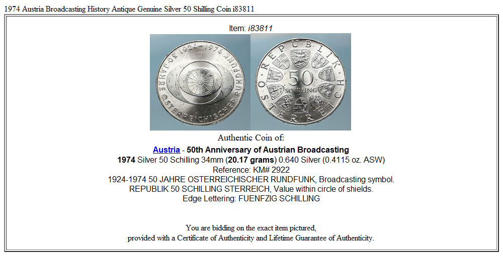 1974 Austria Broadcasting History Antique Genuine Silver 50 Shilling Coin i83811