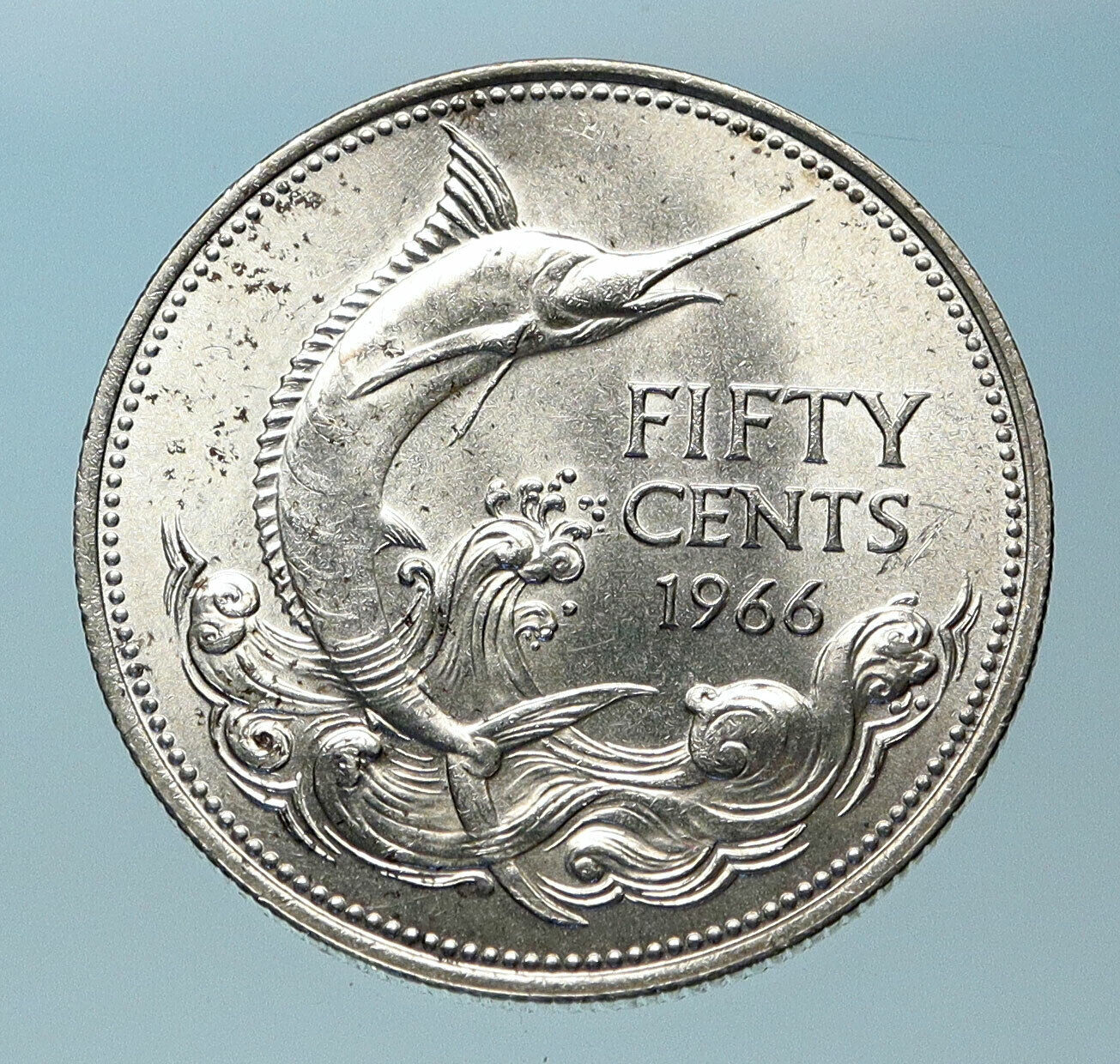 1966 BAHAMAS UK Queen Elizabeth II and Marlin FISH Silver Coin 50 Cents i83812