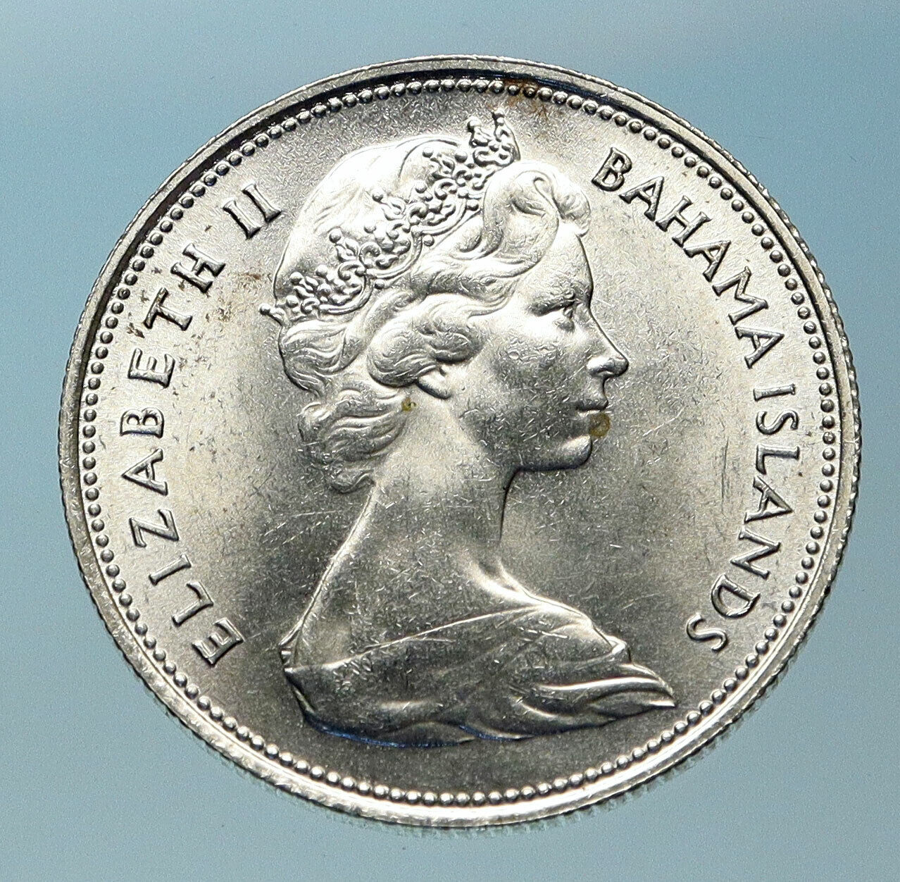 1966 BAHAMAS UK Queen Elizabeth II and Marlin FISH Silver Coin 50 Cents i83812