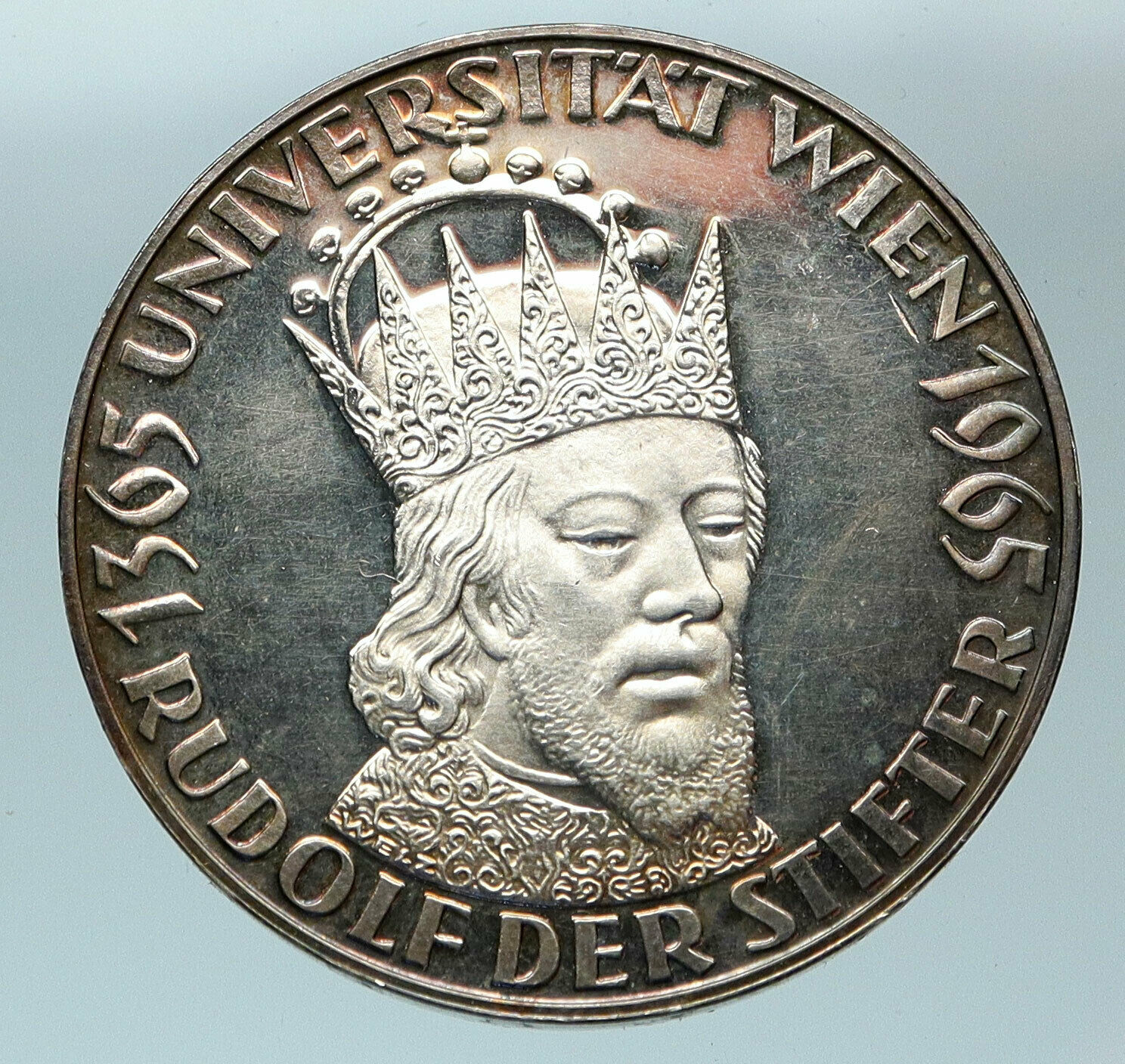 1965 AUSTRIA 600th of VIENNA UNIVERSITY Rudolf IV Der Stifter Silver Coin i83686