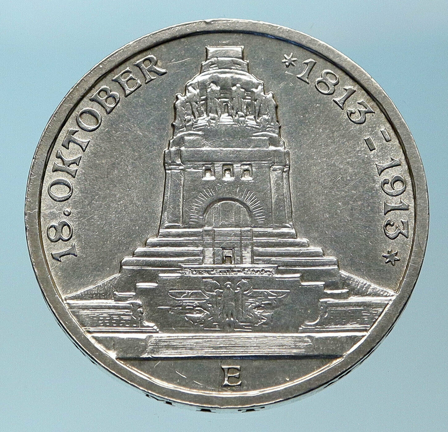 1913 German States SAXONY Napoleon Monument Antique Silver 3 Mark Coin i83801
