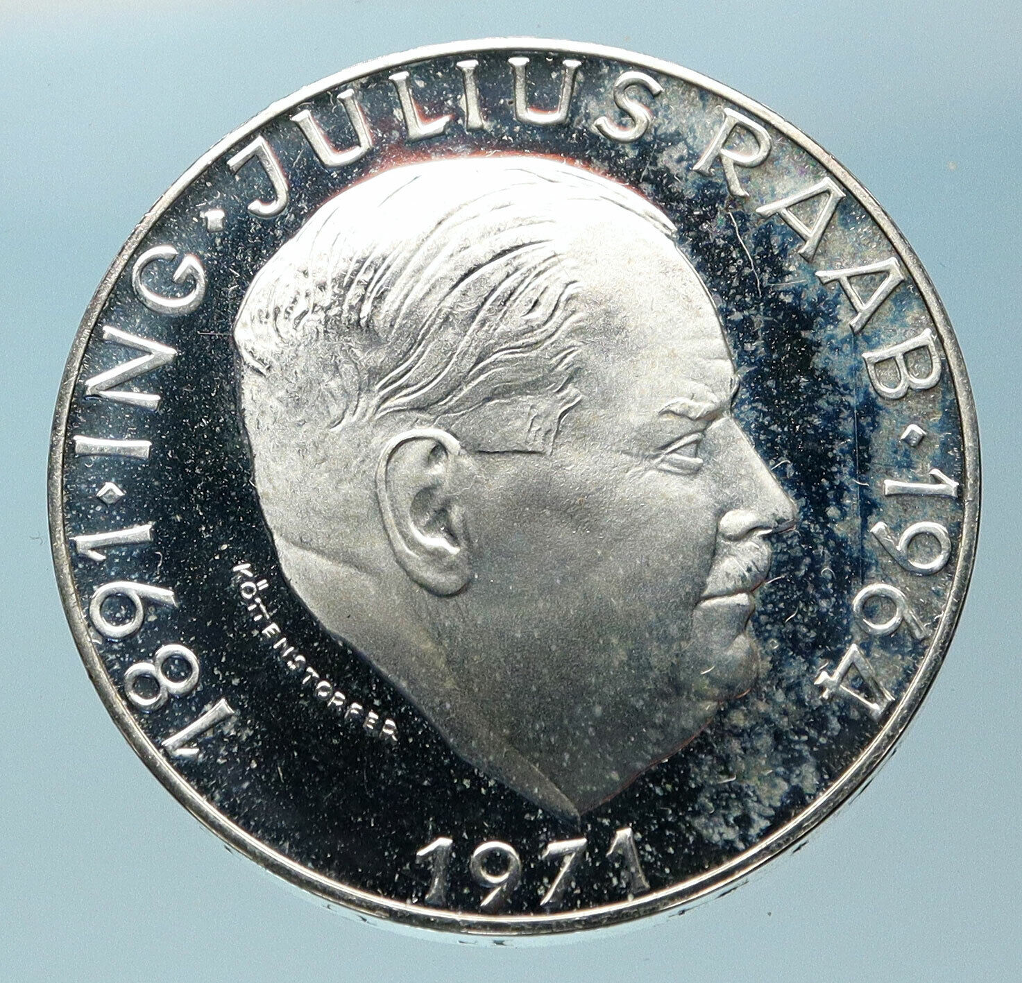 1971 AUSTRIA with Politician Julius Raab Proof Silver 50 Schilling Coin i83809