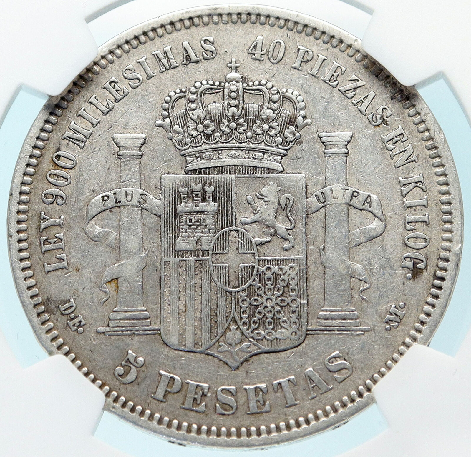 1871 SPAIN King Amadeo I Amadeus Antique Silver 5 Peseta Spanish NGC Coin i83742