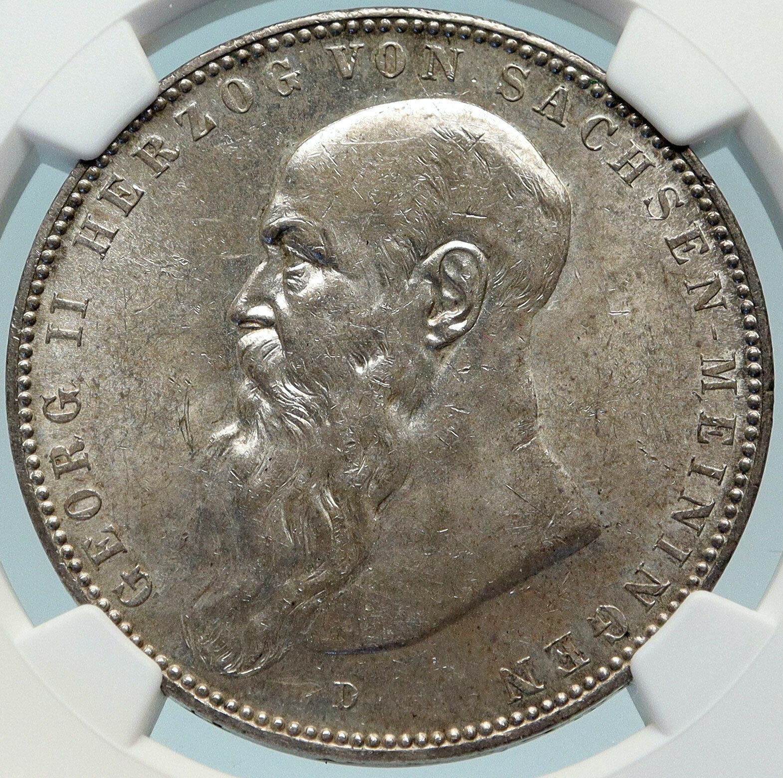 1908 GERMANY German States SAXE-MEININGIN Georg II OLD Silver 5M Coin NGC i84256