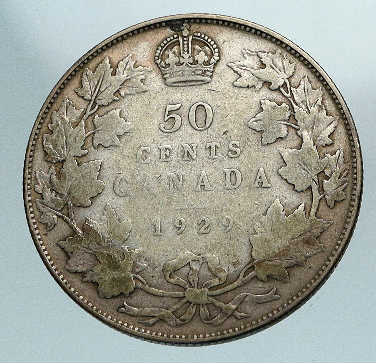 1929 CANADA UK King George V Genuine Antique SILVER 50 CENTS Coin i84172