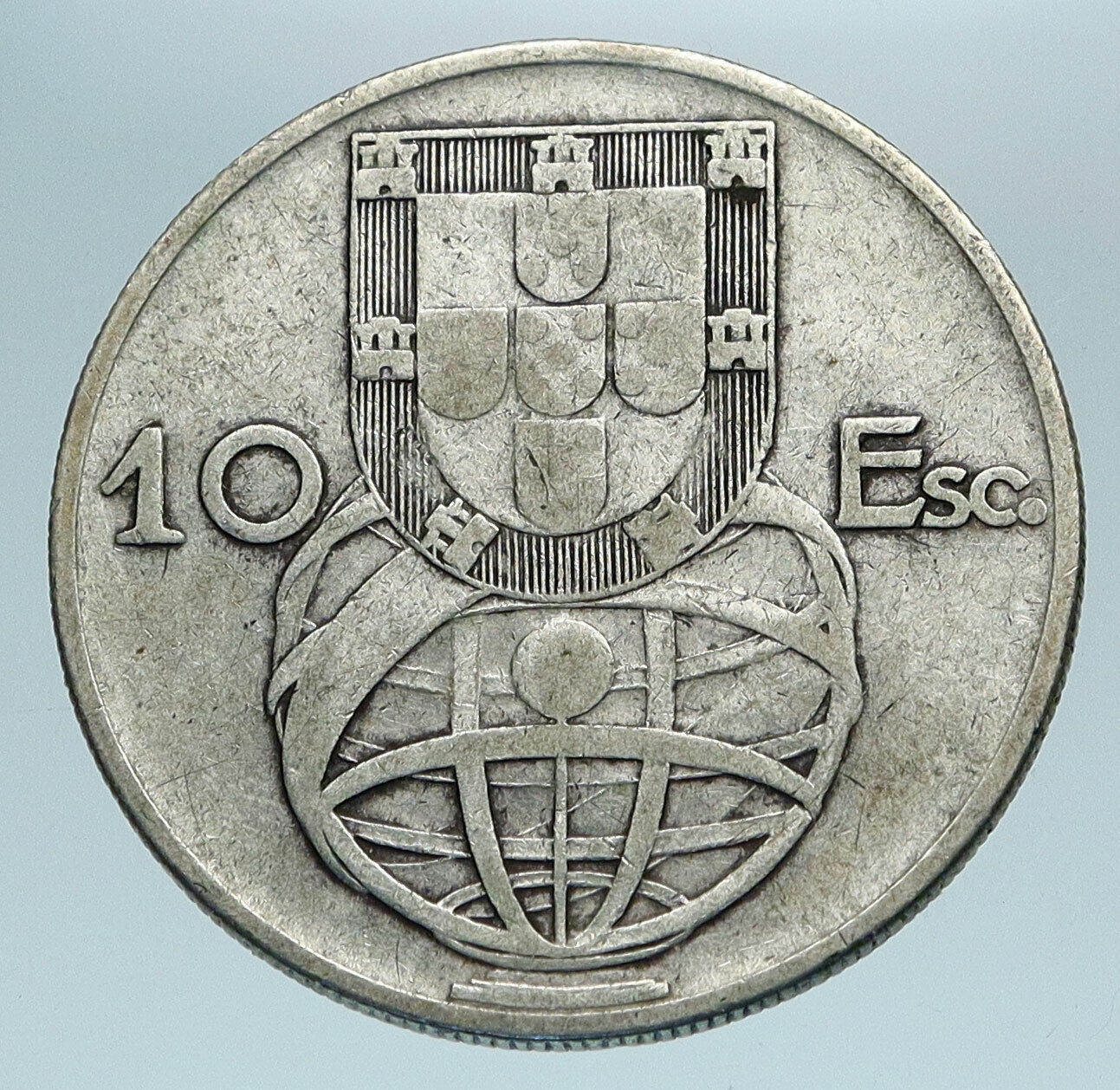 1954 PORTUGAL with PORTUGUESE SAILING SHIP Genuine Silver 10 Escudos Coin i84171