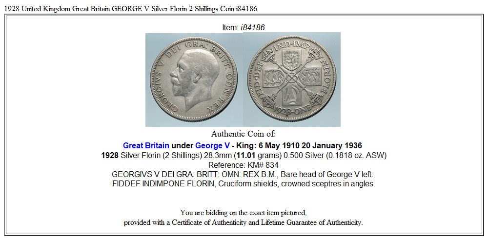 1928 United Kingdom Great Britain GEORGE V Silver Florin 2 Shillings Coin i84186