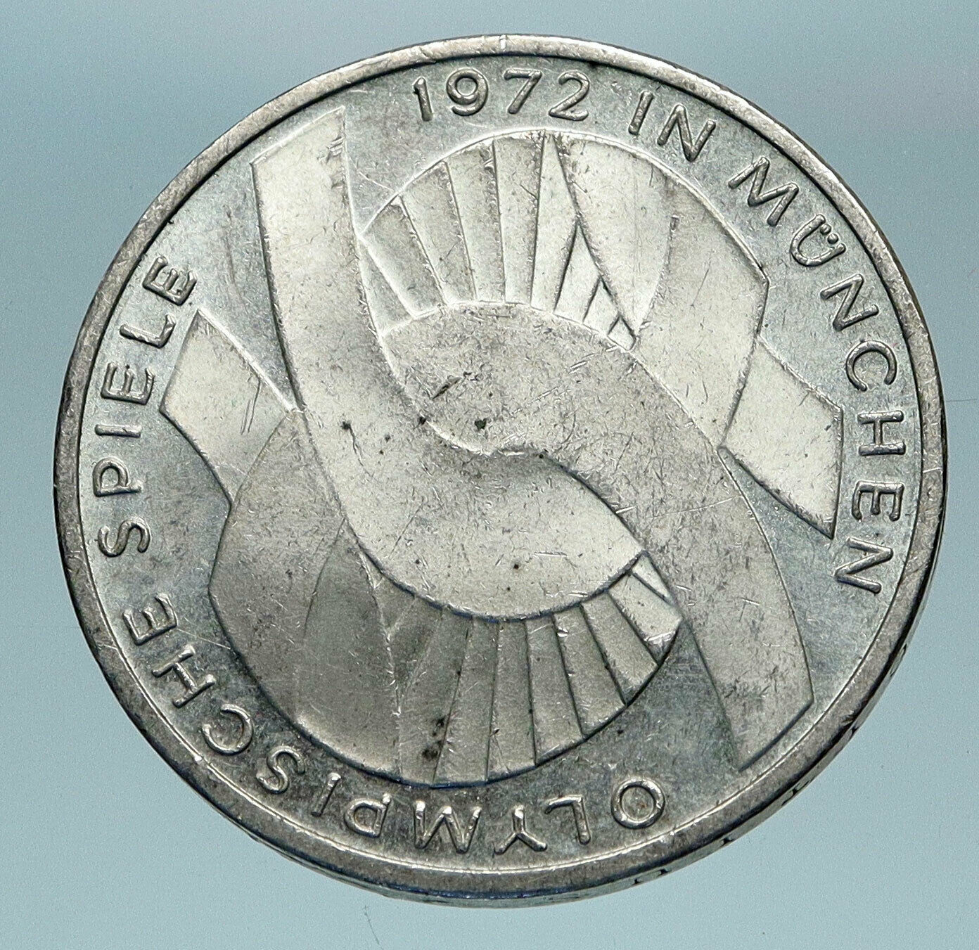 1972 GERMANY Munich Summer Olympics Games Schleife 10 Mark Silver Coin i84184