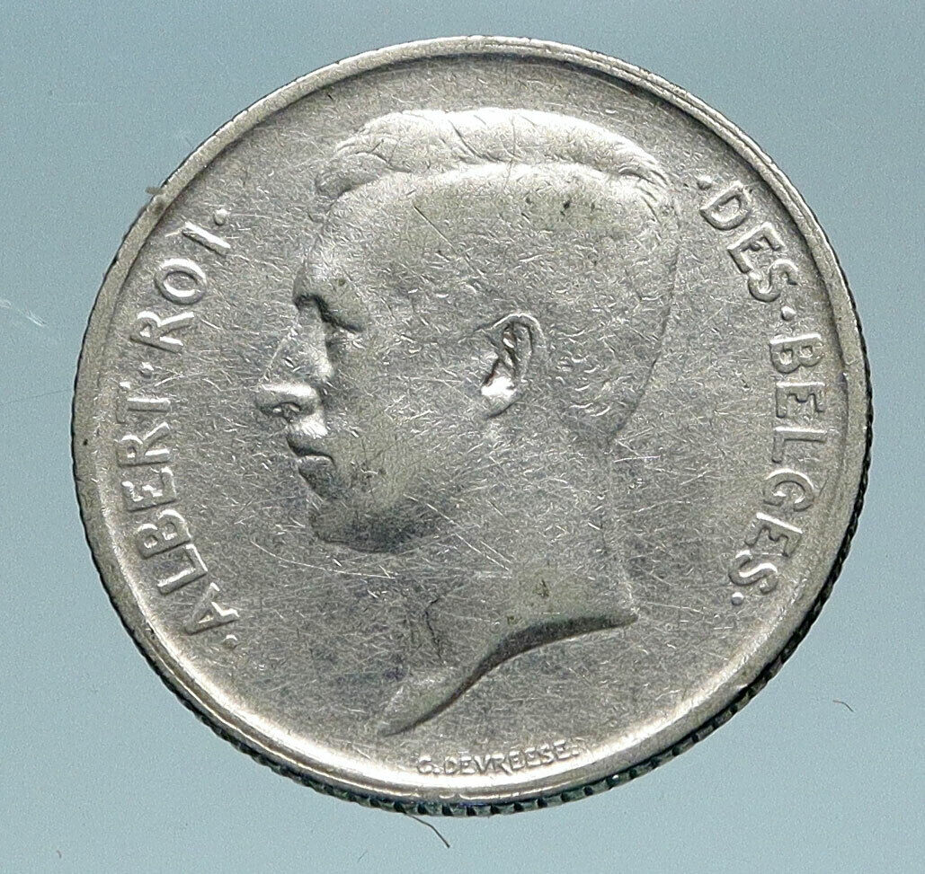 1910 BELGIUM King Albert I Wreath Antique Old Genuine Silver Franc Coin i84185