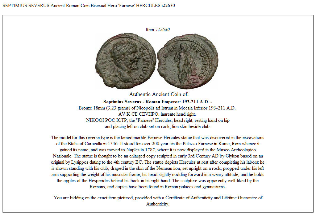 SEPTIMIUS SEVERUS Ancient Roman Coin Bisexual Hero 'Farnese' HERCULES i22630