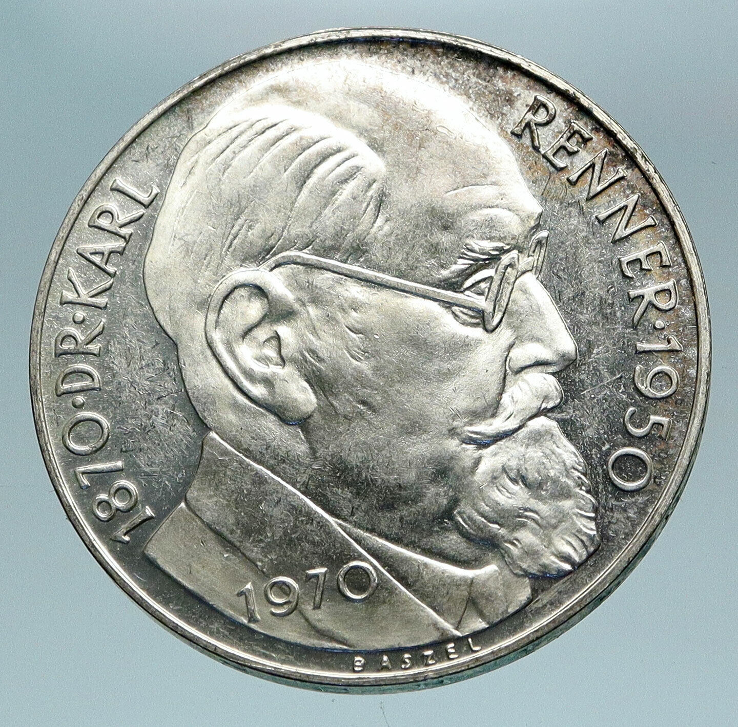 1970 AUSTRIA with Politician Karl Renner Antique Silver 50 Schilling Coin i84205