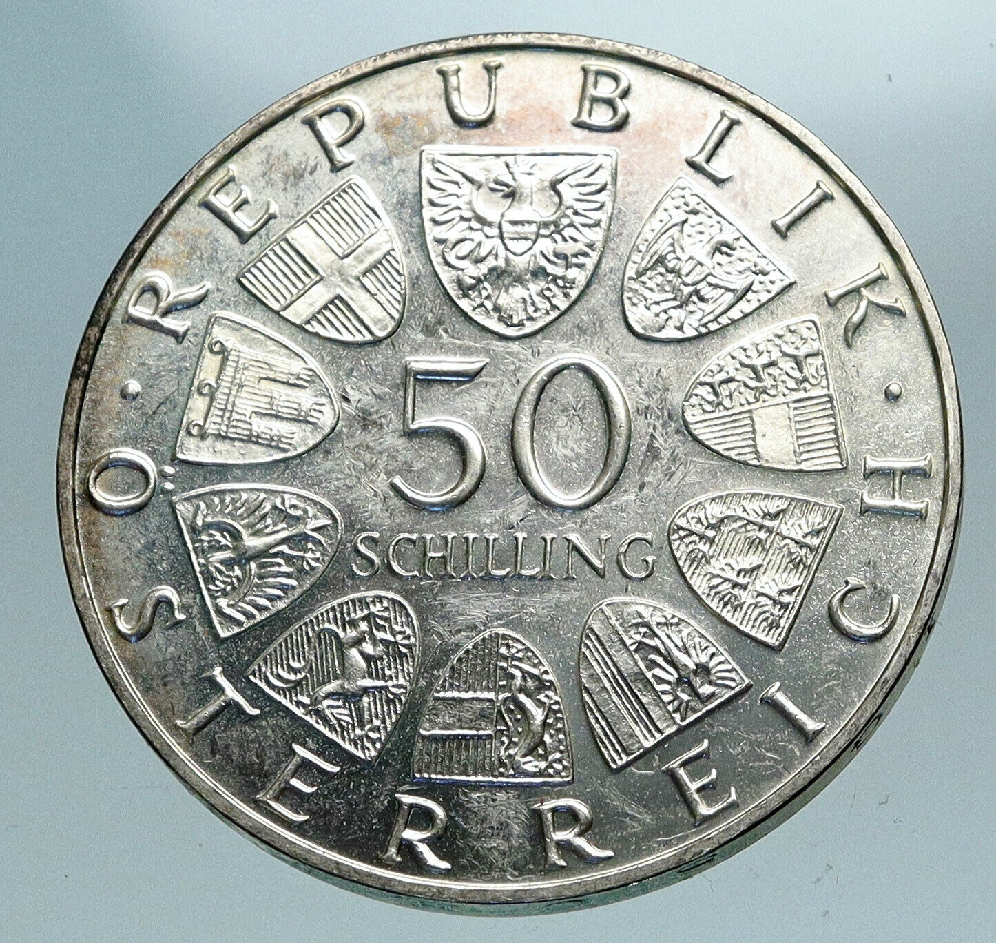 1970 AUSTRIA with Politician Karl Renner Antique Silver 50 Schilling Coin i84205