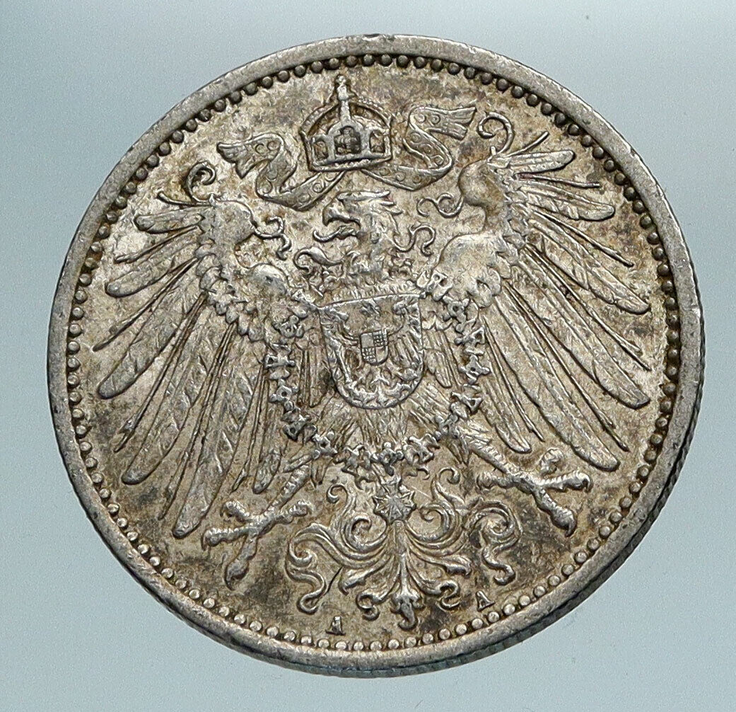 1907 A GERMANY WILHELM II Antique Eagle German Empire Silver 1 Mark Coin i84215