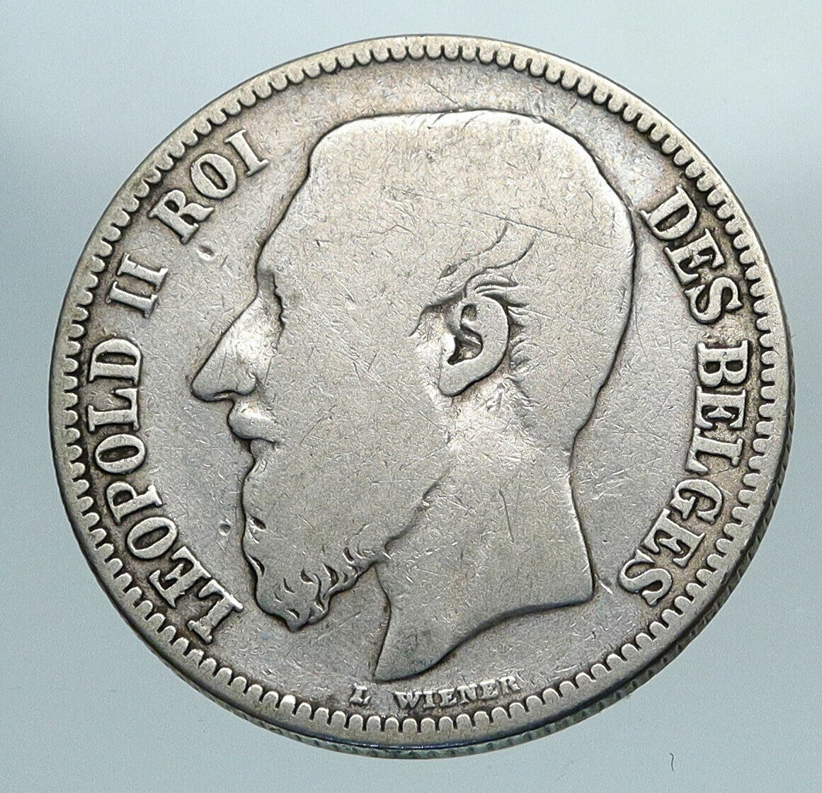 1867 BELGIUM with King LEOPOLD II and LION Genuine Silver 2 Francs Coin i84217