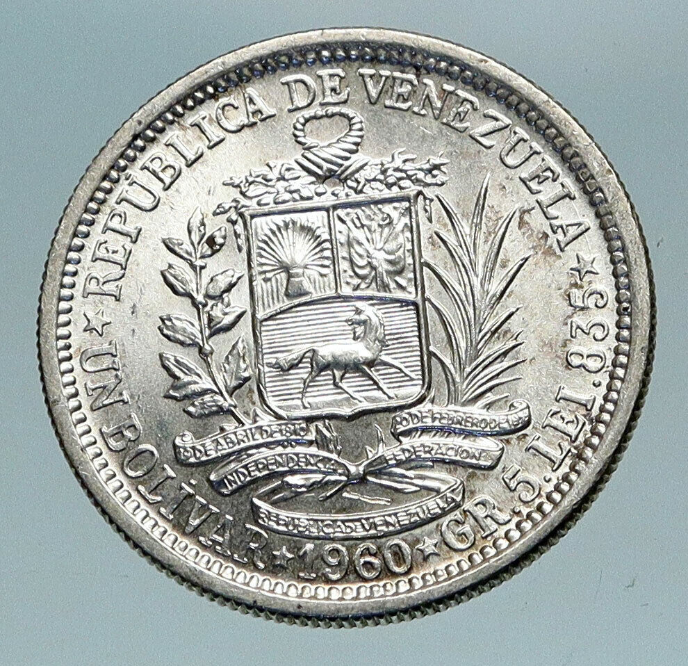 1960 Freemason President Simon Bolivar VENEZUELA Founder 1BLV Silver Coin i84206