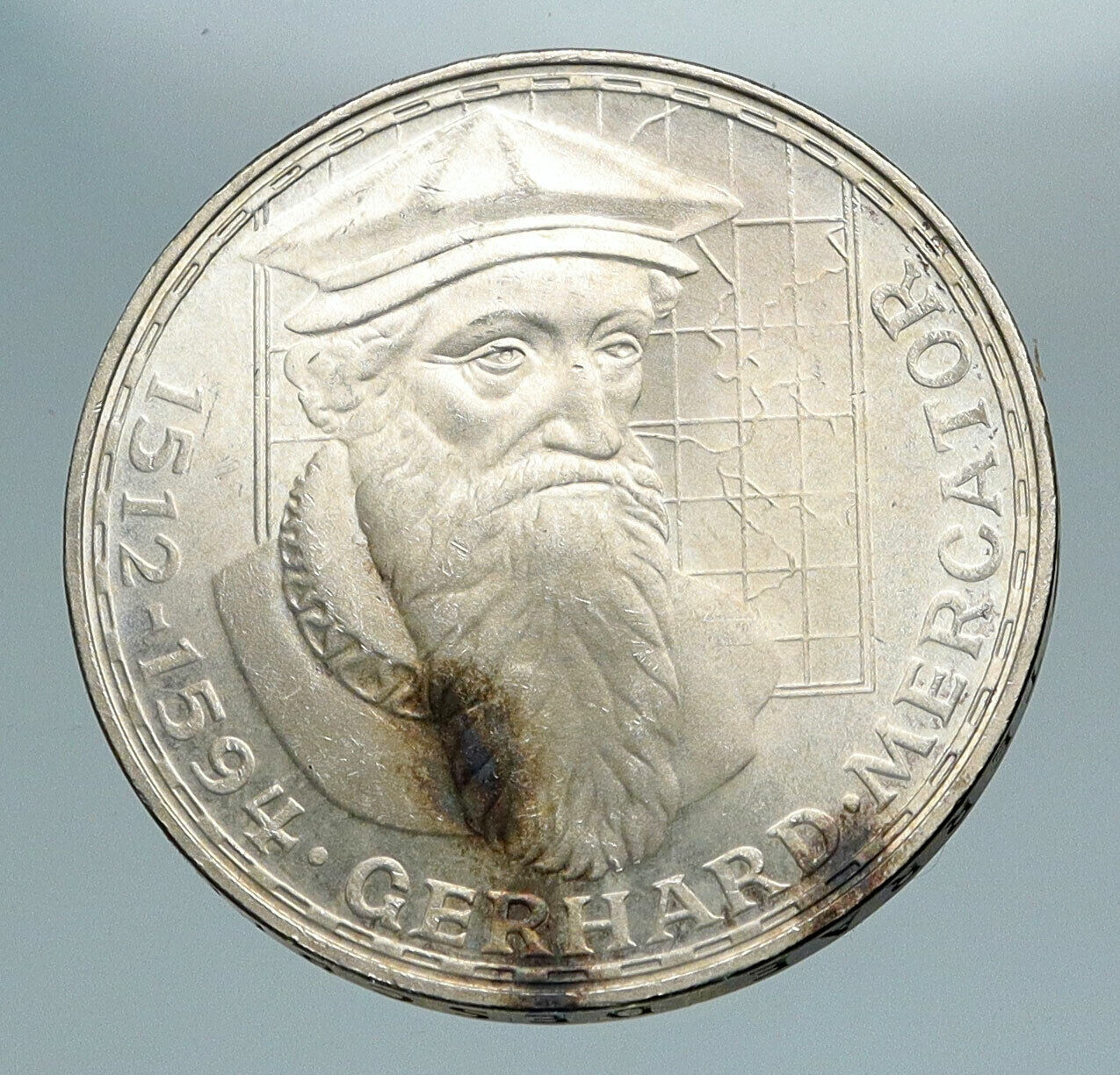 1969 F GERMANY GERARDUS MERCATOR Antique Genuine Proof Silver 5 Mark Coin i84220