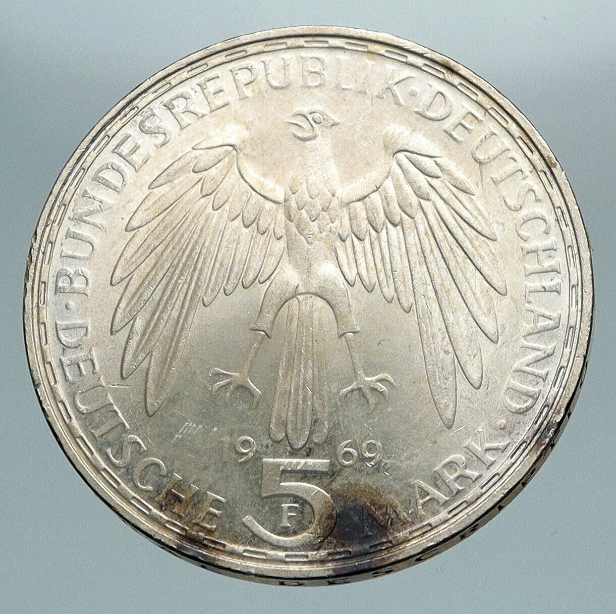 1969 F GERMANY GERARDUS MERCATOR Antique Genuine Proof Silver 5 Mark Coin i84220