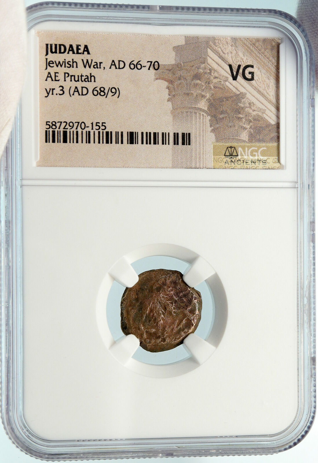 Authentic Ancient JEWISH WAR v ROMANS 68AD Yr3 JERUSALEM Coin AMPHORA NGC i84443