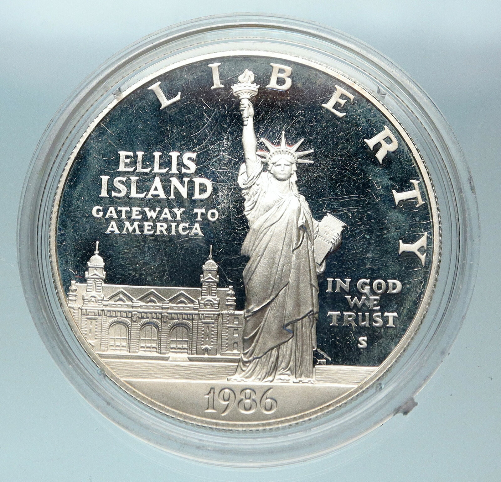 1986 UNITED STATES Ellis Island Statue of Liberty NY Proof Silver $ Coin i84376