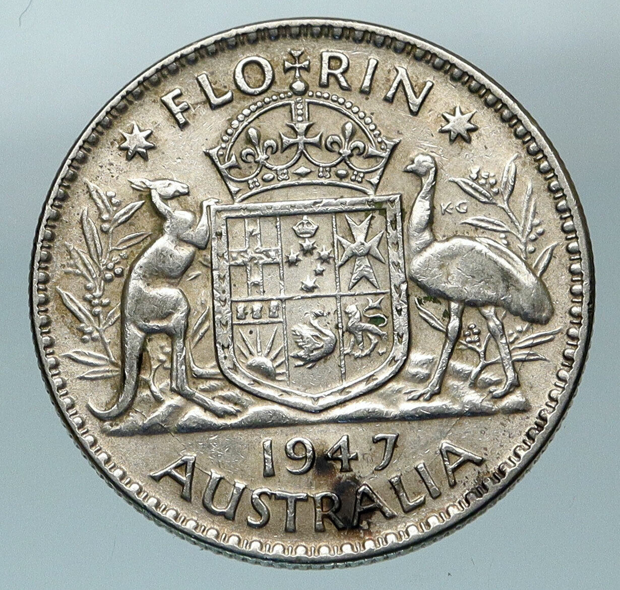 1947 AUSTRALIA UK King George VI Kangaroos Antique Silver Florin Coin i84525