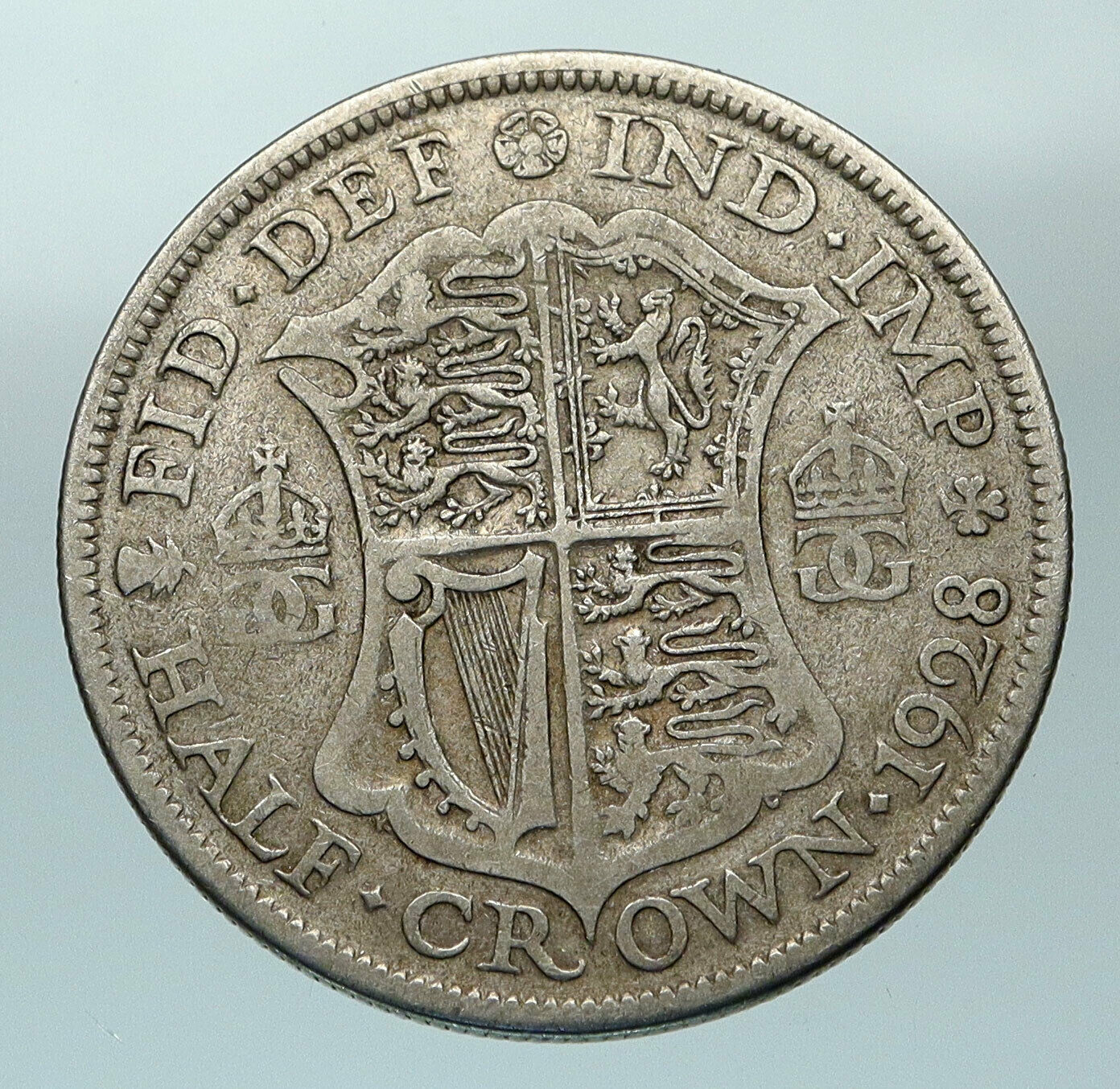 1928 Great Britain United Kingdom UK King GEORGE V Silver Half Crown Coin i84552