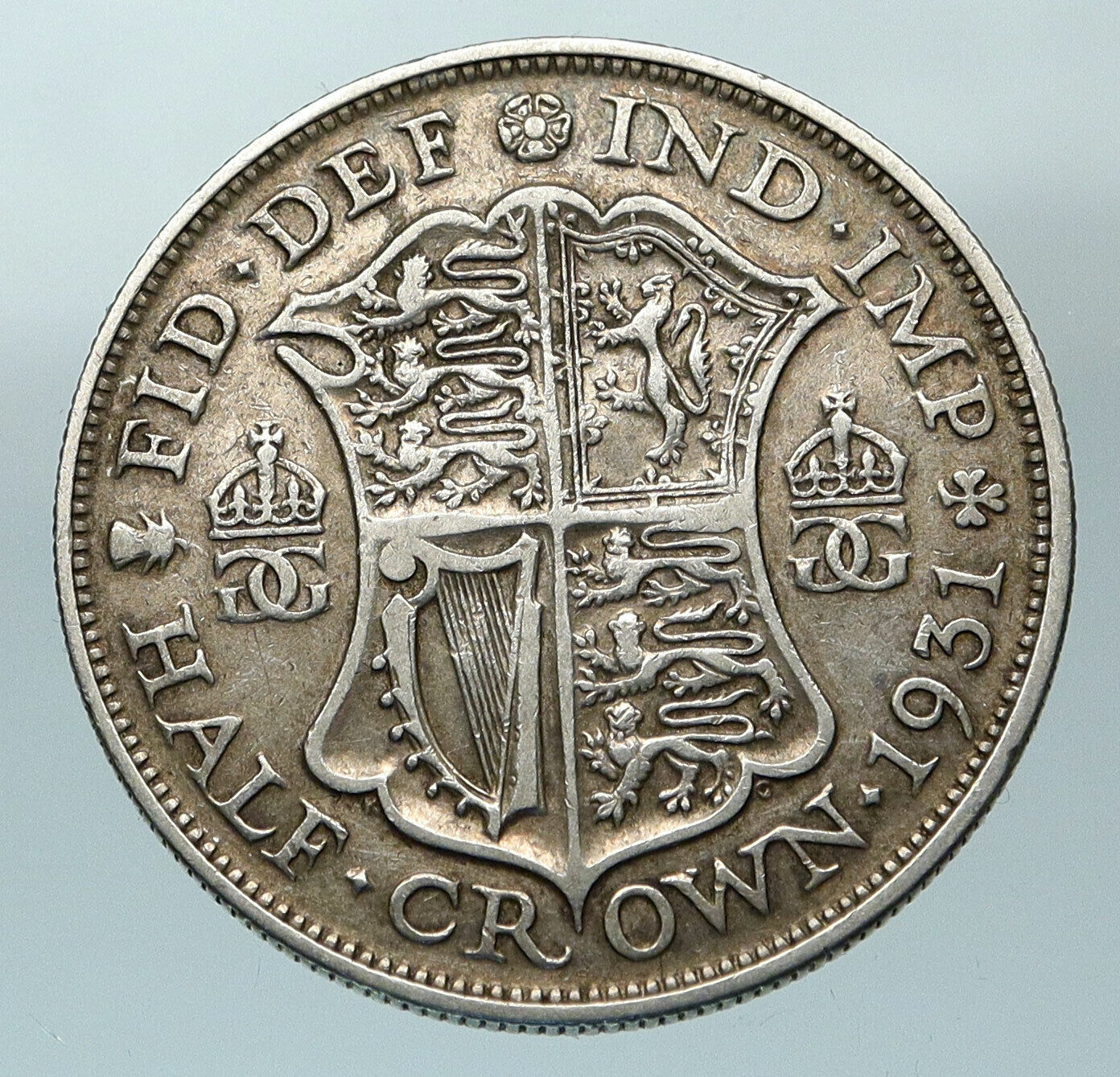 1931 Great Britain United Kingdom UK King GEORGE V Silver Half Crown Coin i84548