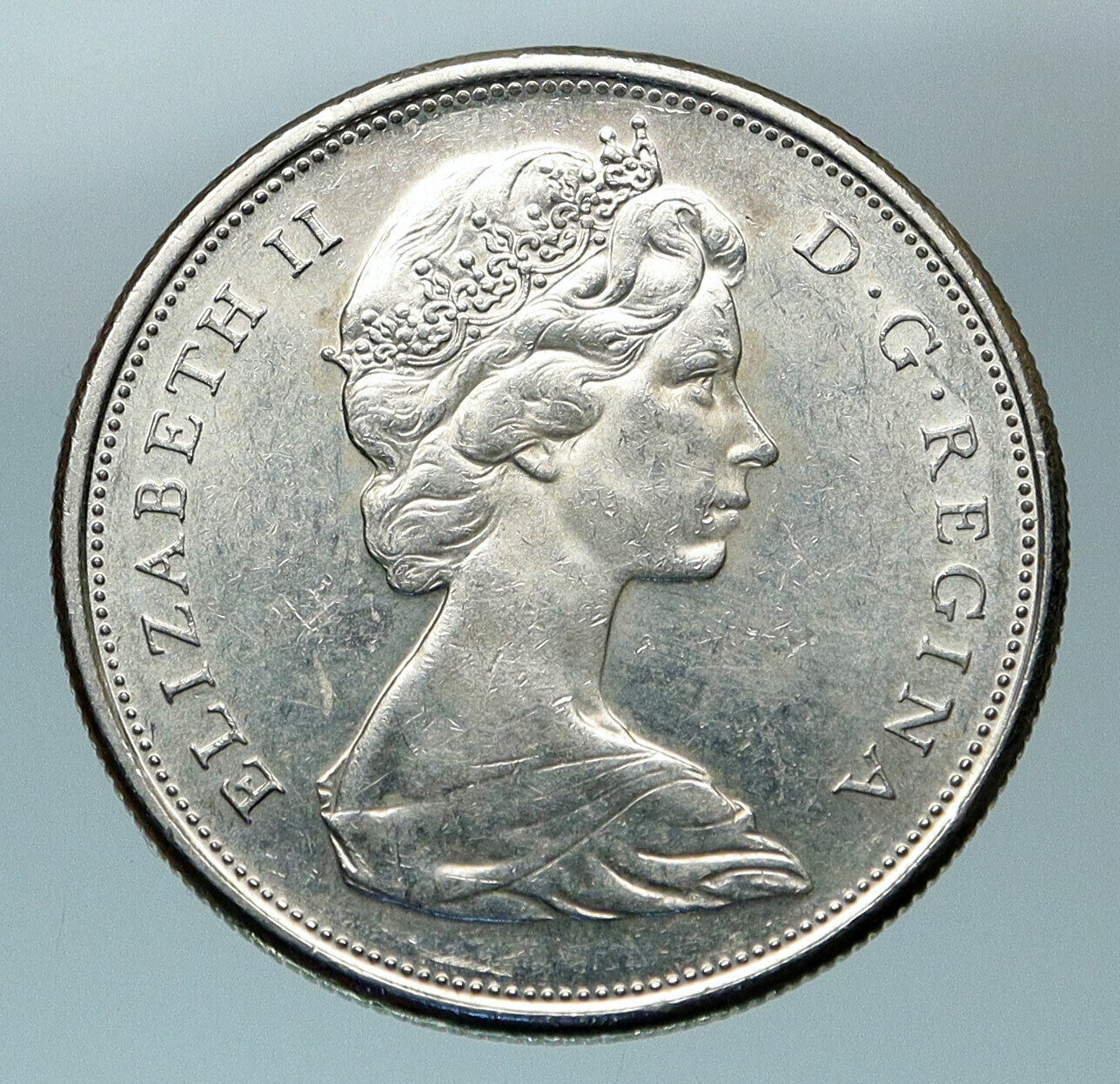 1966 CANADA UK Queen ELIZABETH II Unicorn Antique Silver 50 Cents Coin i84540