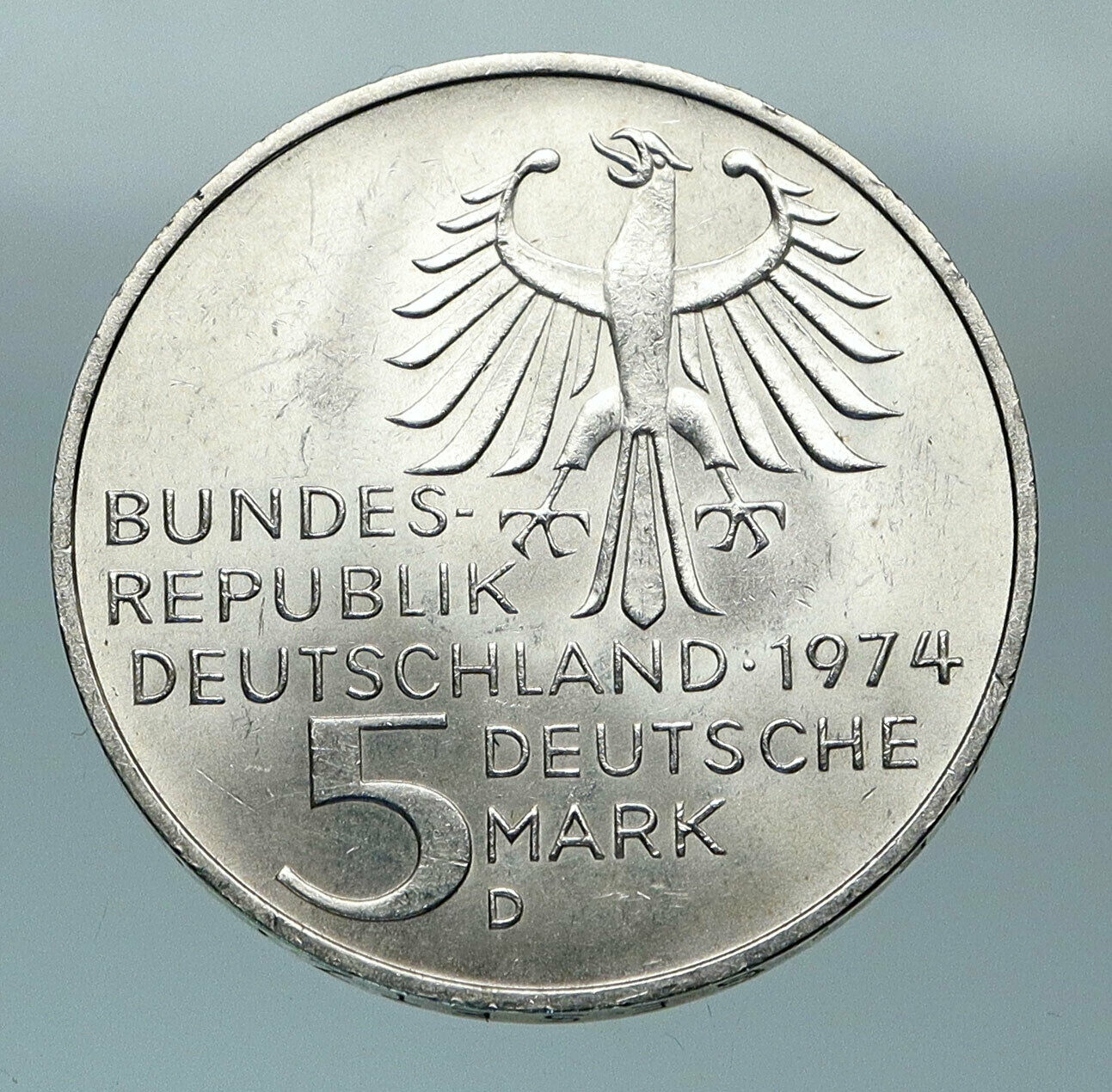 1974 GERMANY Immanuel Kant Philosopher Genuine Silver German 5 Mark Coin i84557