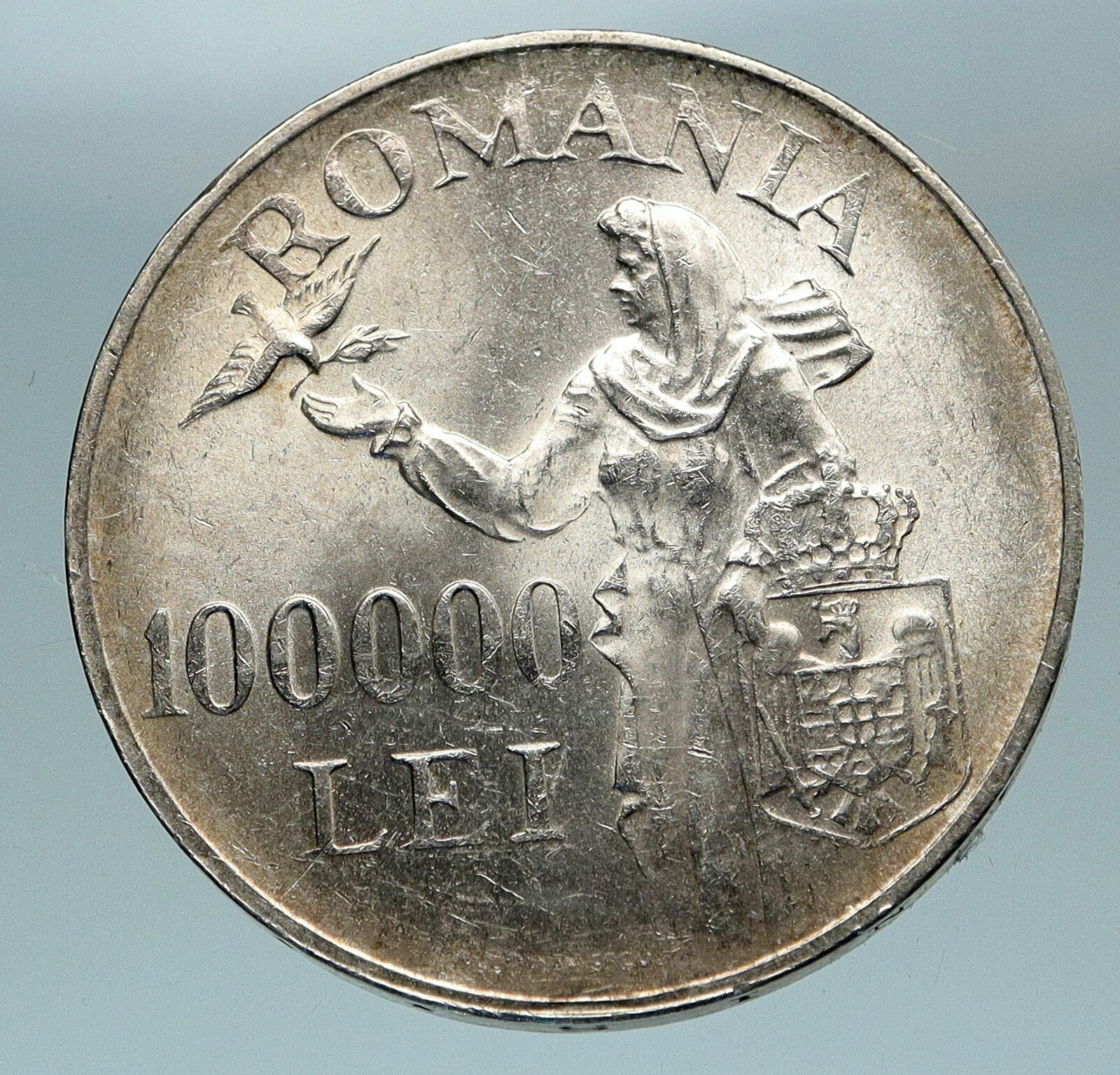 1946 ROMANIA Michael I Romanian Lady & Bird Antique Genuine Silver Coin i84638