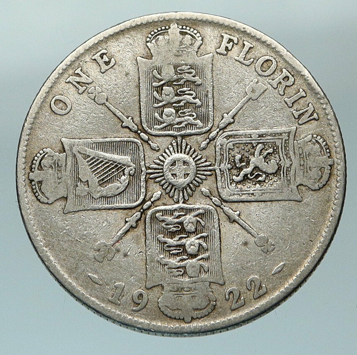 1922 GREAT BRITAIN UK United Kingdom King George V Big SILVER FLORIN Coin i84562
