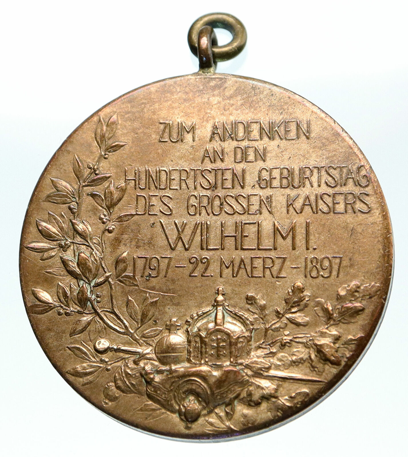 1897 GERMAN STATES PRUSSIA KING WILHELM I 100 Years Genuine Antique Medal i84639