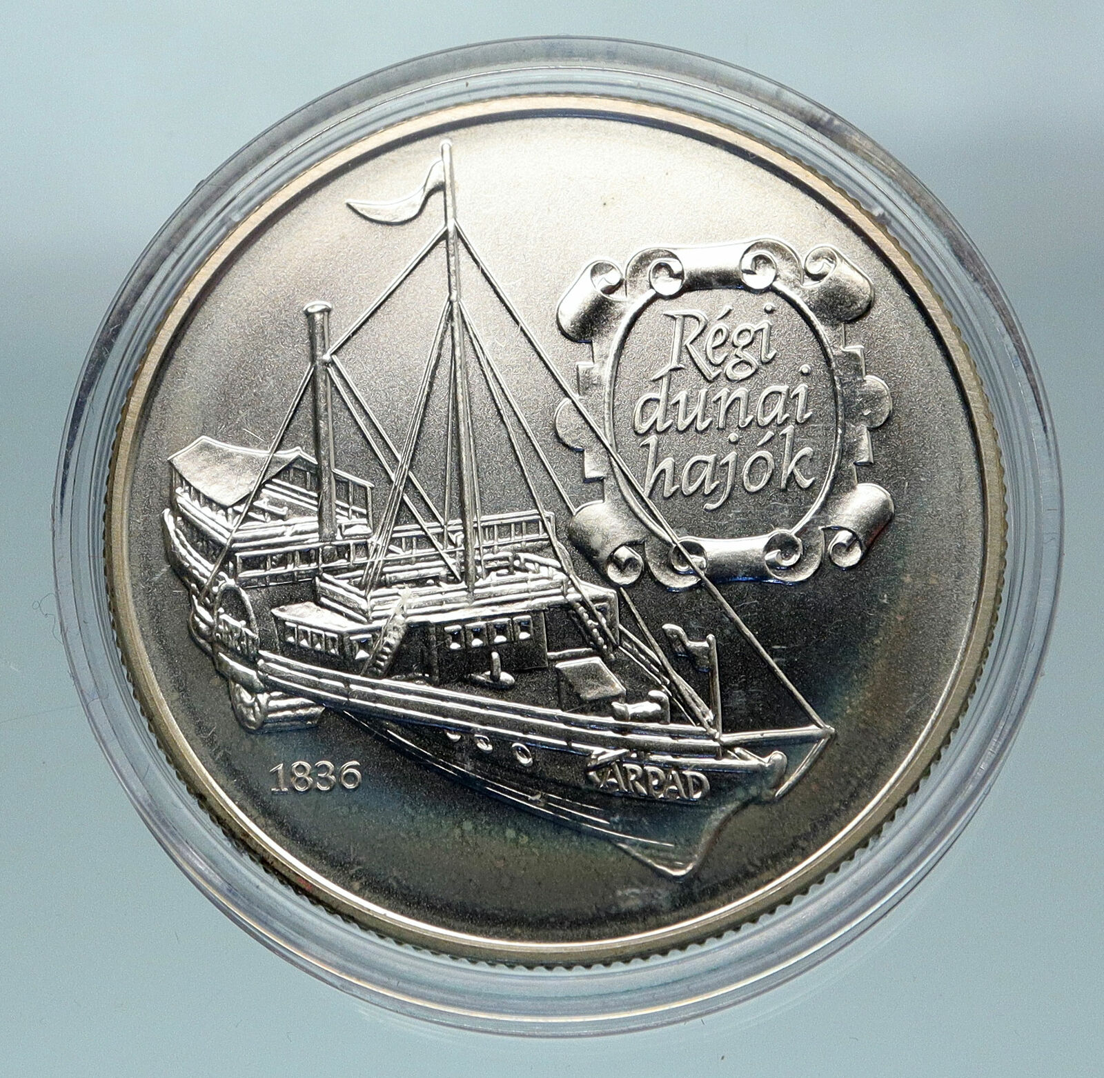 1993 HUNGARY Old Danube 1836 SHIP Arpad Steamboat Silver 500 Forint Coin i84662